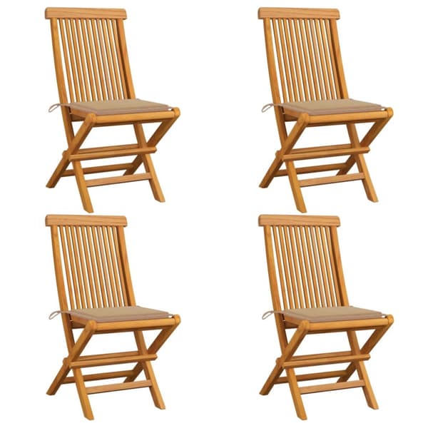 Trädgårdsstolar med beige dynor 4 st massiv teak