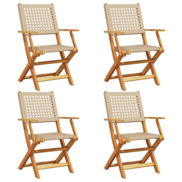 Hopfällbara trädgårdsstolar 4 st beige konstrotting/massivt trä