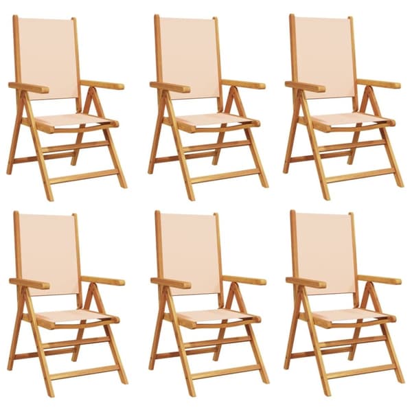 Justerbara trädgårdsstolar 6 st beige tyg och massivt trä