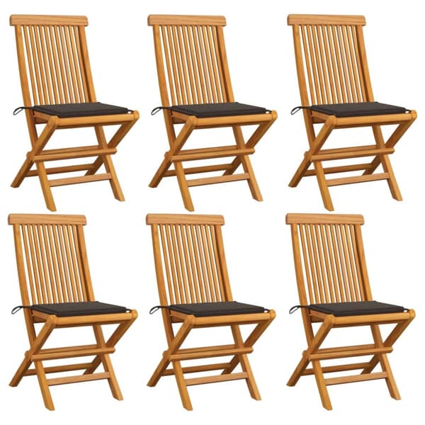 Trädgårdsstolar med taupe dynor 6 st massiv teak