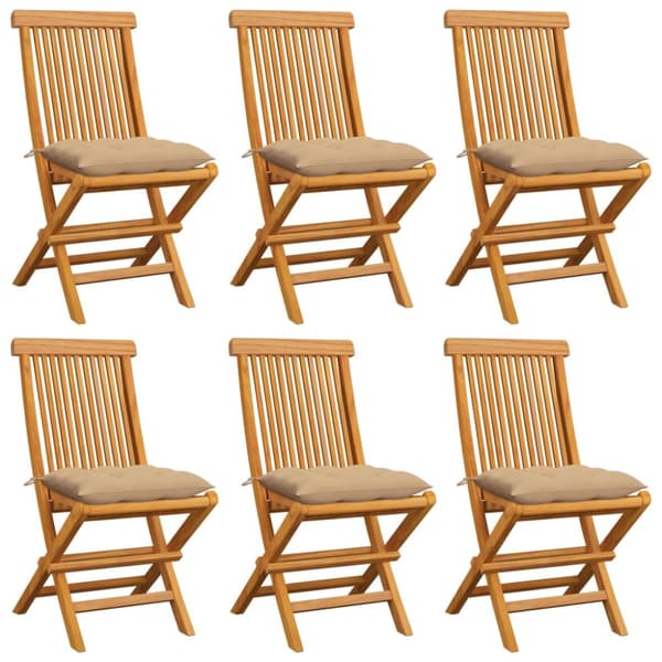 Trädgårdsstolar med beige dynor 6 st massiv teak
