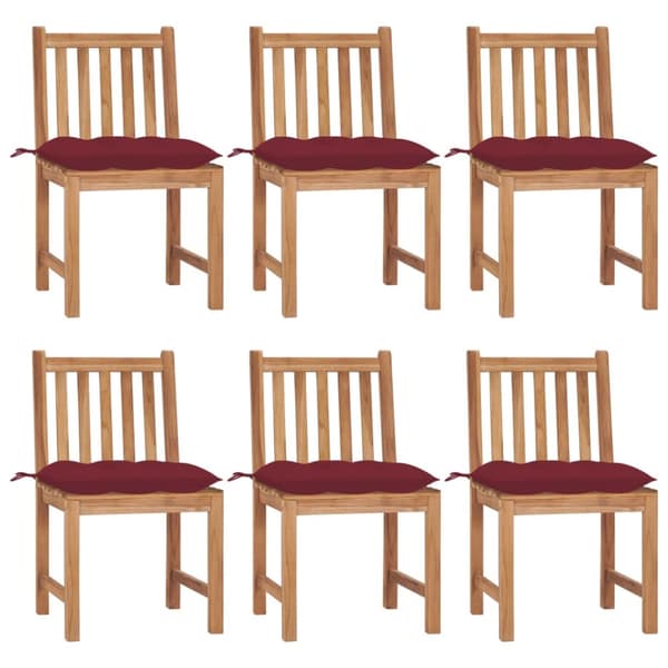 Trädgårdsstolar 6 st med dynor massiv teak