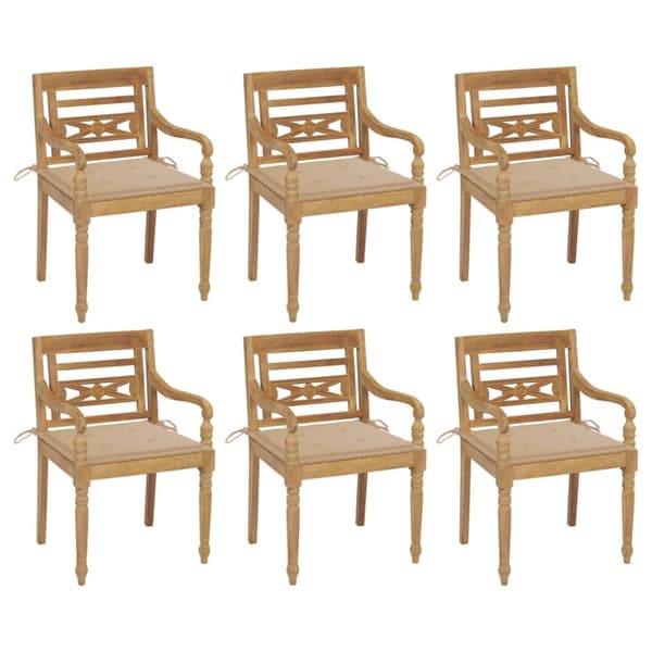 Bataviastolar med dynor 6 st massiv teak