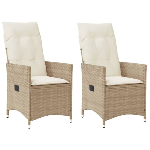 Justerbara trädgårdsstolar 2 st med dynor beige konstrotting