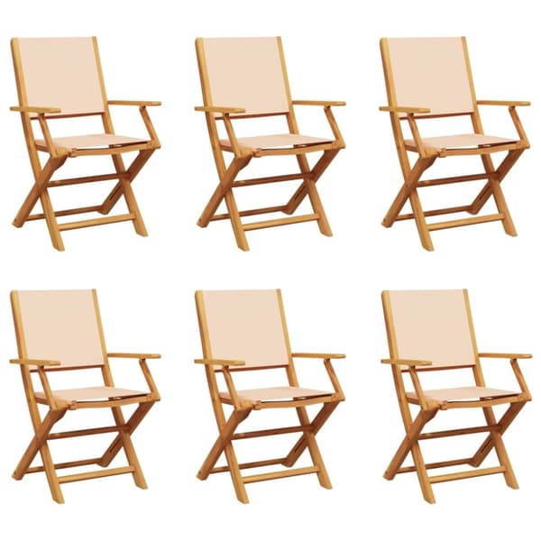 Hopfällbara trädgårdsstolar 6 st beige tyg och massivt trä