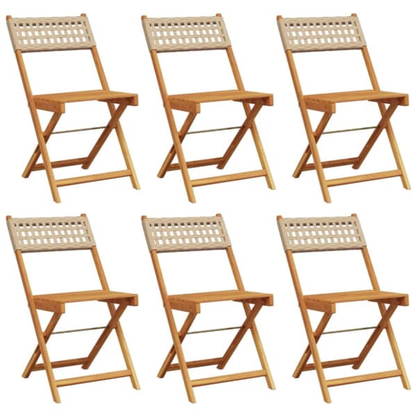 Hopfällbara trädgårdsstolar 6 st beige konstrotting/massivt trä