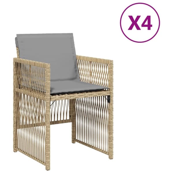 havestole 4 stk. med hynder polyrattan blandet beige