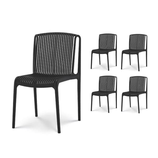 Kosmi - Set med 4 svarta trädgårds- eller terrassstolar i polypropenresin