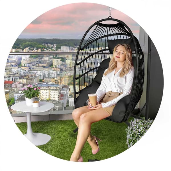 Luisiana musta riippuva puutarhatuoli + mustat Sofotel-tyynyt