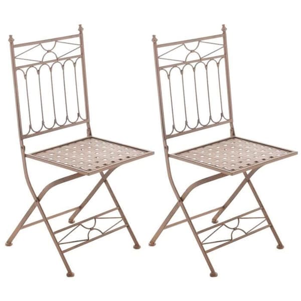2-pack av Asina hopfällbara trädgårdsstolar i smidesjärn med sitt höjd 48 cm, antikbrun