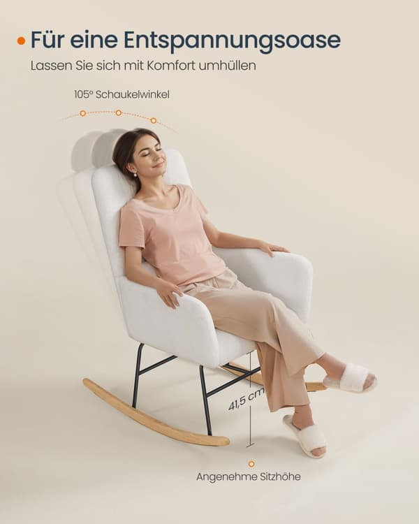 Gungstol täckt med fleece och krämiga vita armstöd