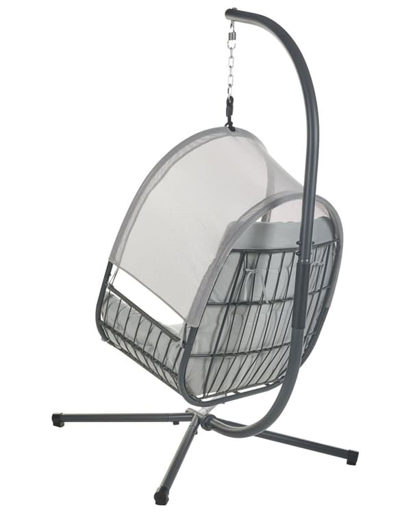 Hängstol Ljusgrå Metallstativ Mjuk Sittdyna Boho Rustik Vardagsrum Terrass