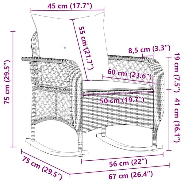 vidaXL udendørs gyngestol med hynder polyrattan beige