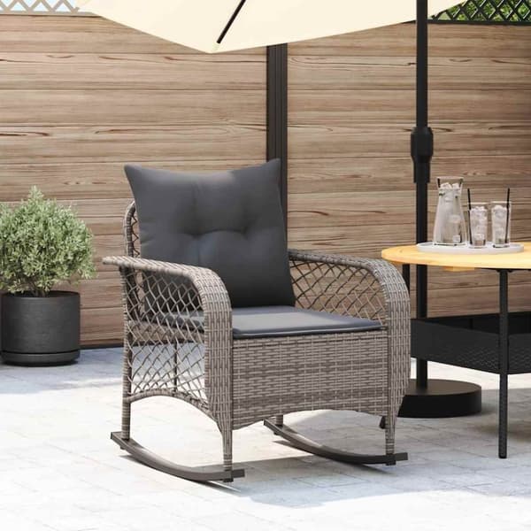 vidaXL udendørs gyngestol med hynder polyrattan grå