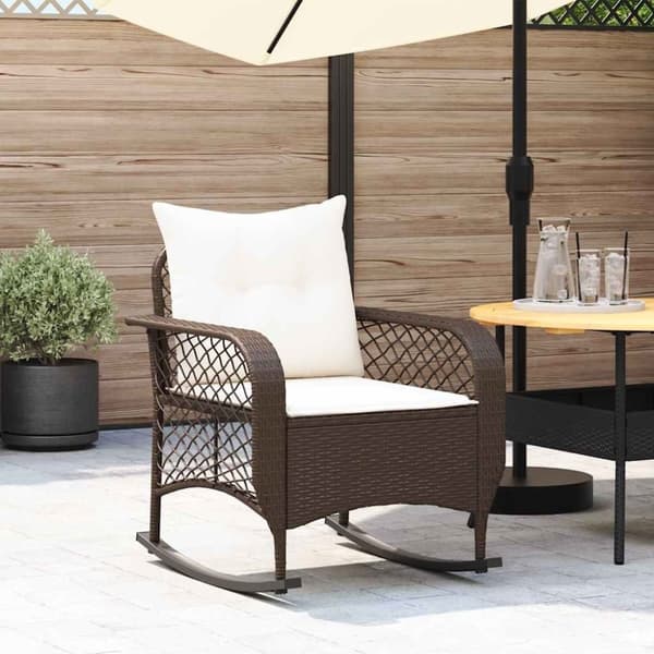 vidaXL udendørs gyngestol med hynder polyrattan brun