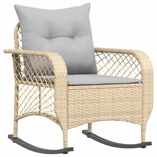 vidaXL Gungstol för trädgården med dynor beige konstrotting