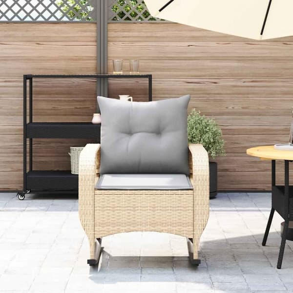 vidaXL Gungstol för trädgården med dynor beige konstrotting