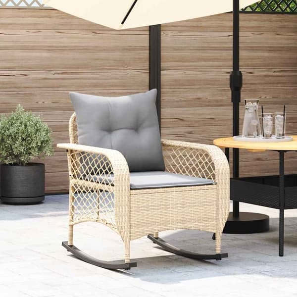 vidaXL Gungstol för trädgården med dynor beige konstrotting
