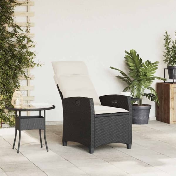 vidaXL havestol med lænefunktion og sidebord polyrattan sort