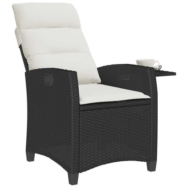 vidaXL havestol med lænefunktion og sidebord polyrattan sort