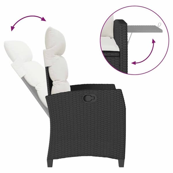 vidaXL havestol med lænefunktion og sidebord polyrattan sort