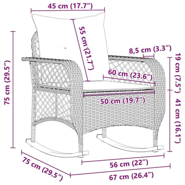 vidaXL udendørs gyngestol med hynder polyrattan beige