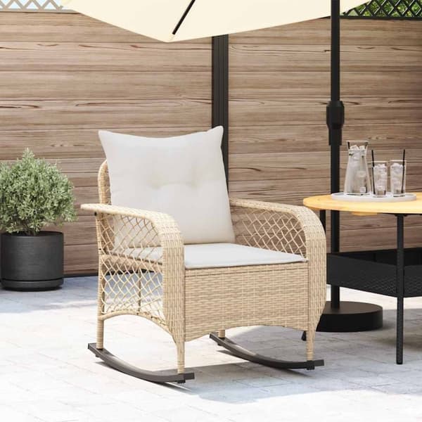 vidaXL udendørs gyngestol med hynder polyrattan beige