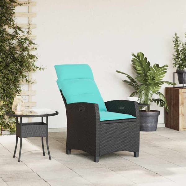 vidaXL havestol med lænefunktion og sidebord polyrattan sort