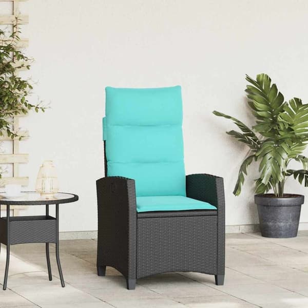 vidaXL havestol med lænefunktion og sidebord polyrattan sort