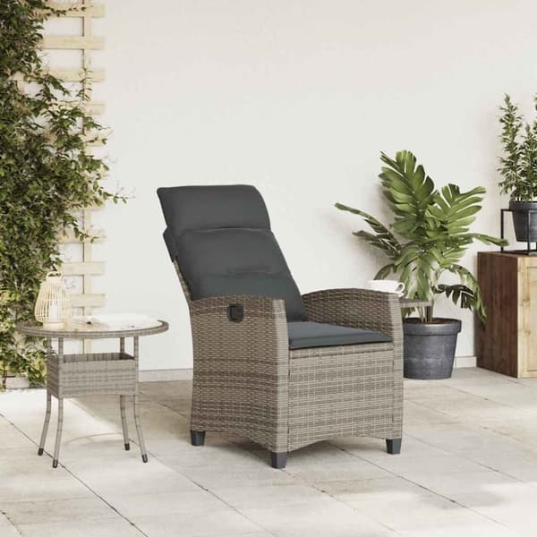 vidaXL havestol med lænefunktion og sidebord polyrattan grå