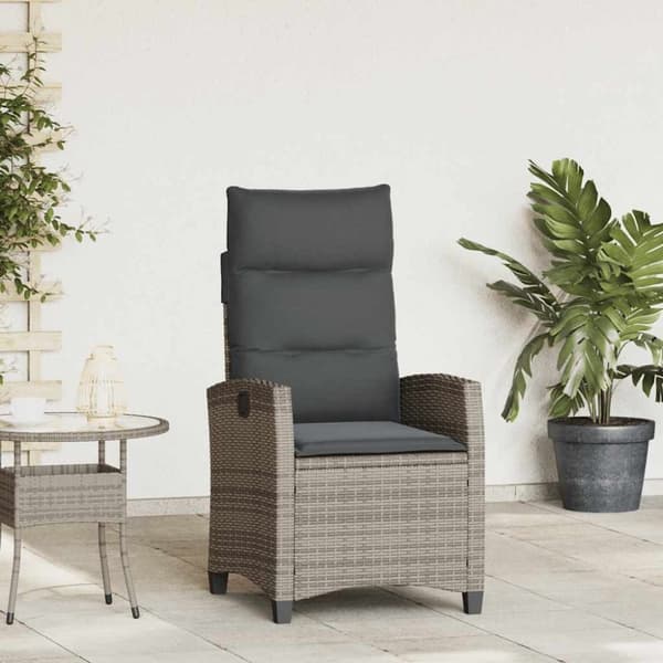 vidaXL havestol med lænefunktion og sidebord polyrattan grå