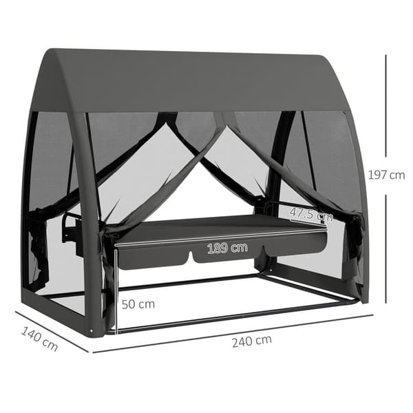 Rootz 3 Seater Patio Swing -tuoli - kuistilla swing - ulkoilma - hyttysverkon suojaus - 240 cm x 140cm x 197cm