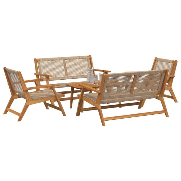 vidaXL Hagemøbler med Bord 5 deler Beige Massivt Akasietre