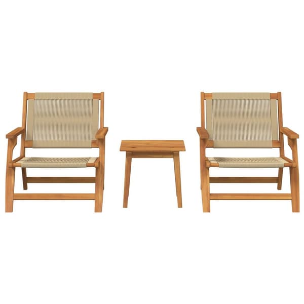 vidaXL Hagemøbler med bord, 3 deler, beige, massivt akasietre