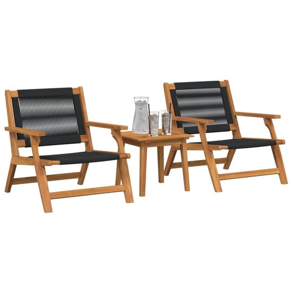 vidaXL Sæt af 2 Sort, Naturligt træ Akacietræ, Sort reb B67xD78xH73cm