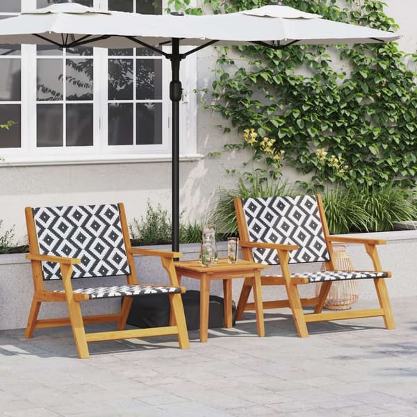 vidaXL Sæt af 2 Sort & Hvid, Teak Look Akacietræ, Rattan