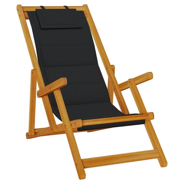 vidaXL Sammenleggbar strandstol med armlener svart akasietre tekstil