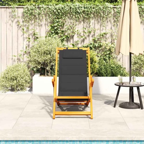 vidaXL Sammenleggbar strandstol med armlener svart akasietre tekstil