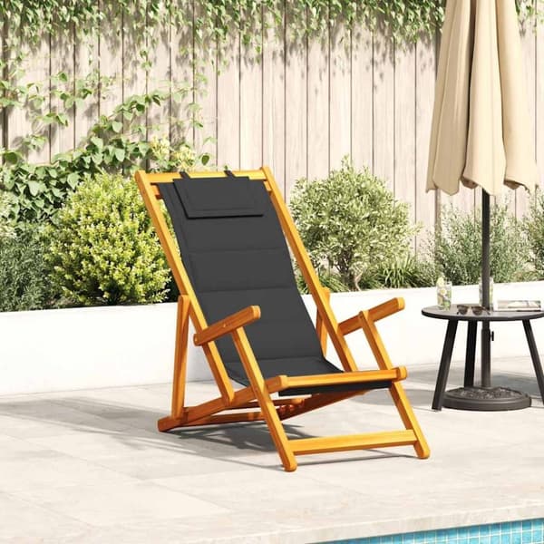 vidaXL Sammenleggbar strandstol med armlener svart akasietre tekstil