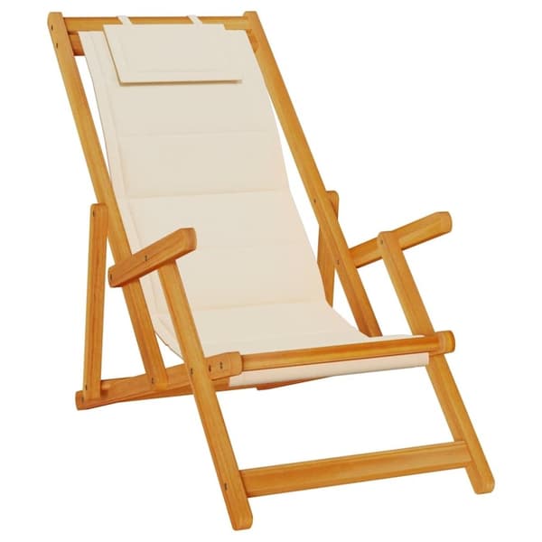 vidaXL sammenklappelig strandstol med armlæn akacietræ&Textilene creme
