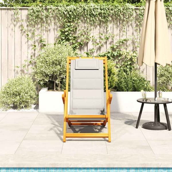 vidaXL Sammenleggbar strandstol med armlener lysegrå akasietre tekstil
