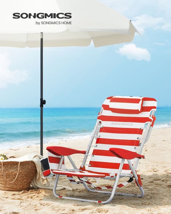 Strandstol, SONGMICS, 68x63x75 cm, Röd.