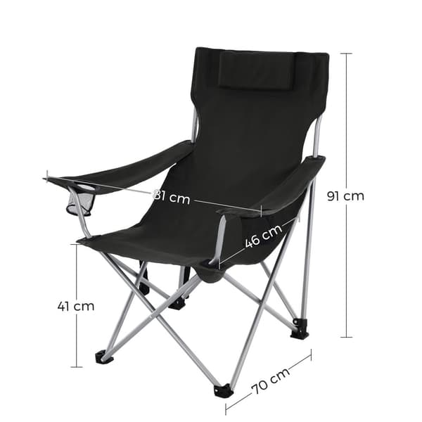 Campingstol, Fällstol, Svart, 81x70x91 cm