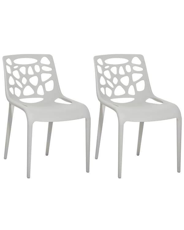 Sett med 2 spisestoler Grå Plast Ryggstøtte med utskåret mønster Moderne design Kjøkken Hage Utemøbler