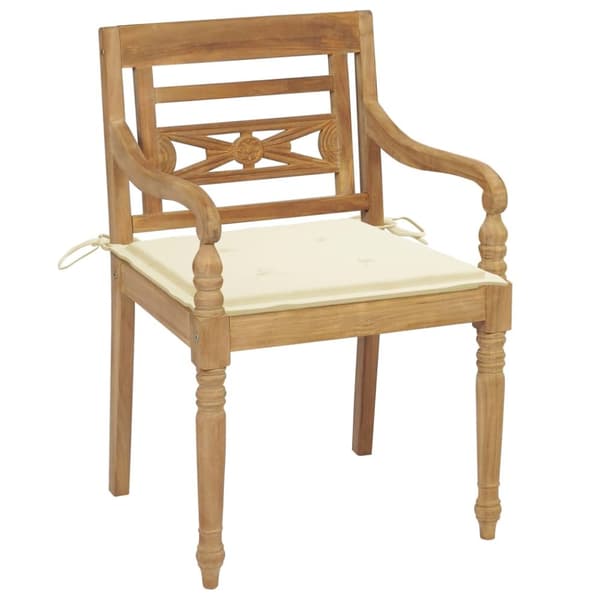 Bataviastolar 2 st med gräddvita dynor massiv teak