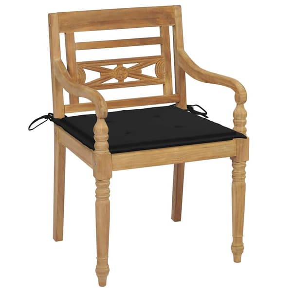 Bataviastolar 2 st med svarta dynor massiv teak