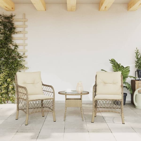 Trädgårdsstolar med dynor 2 st beige konstrotting