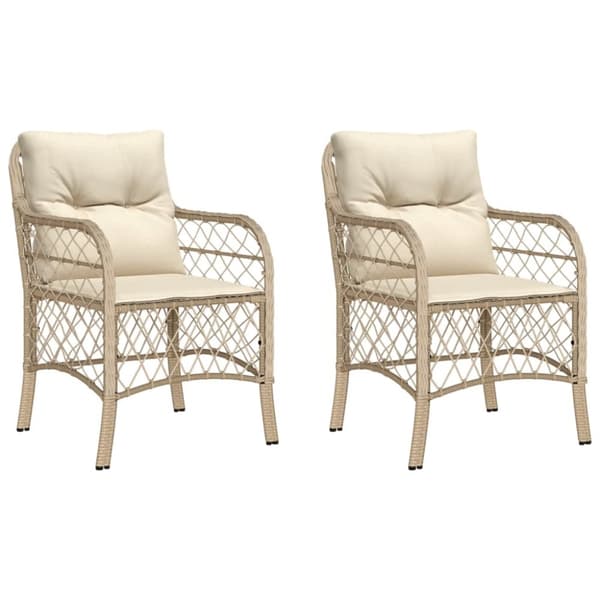 Trädgårdsstolar med dynor 2 st beige konstrotting