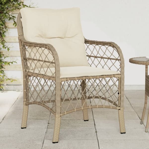 Trädgårdsstolar med dynor 2 st beige konstrotting