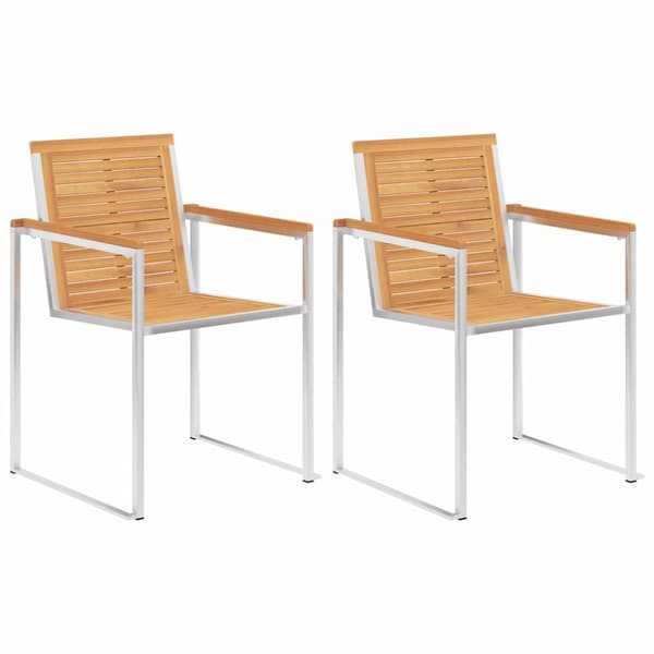 Trädgårdsstolar 2 st med dynor massiv teak och stål